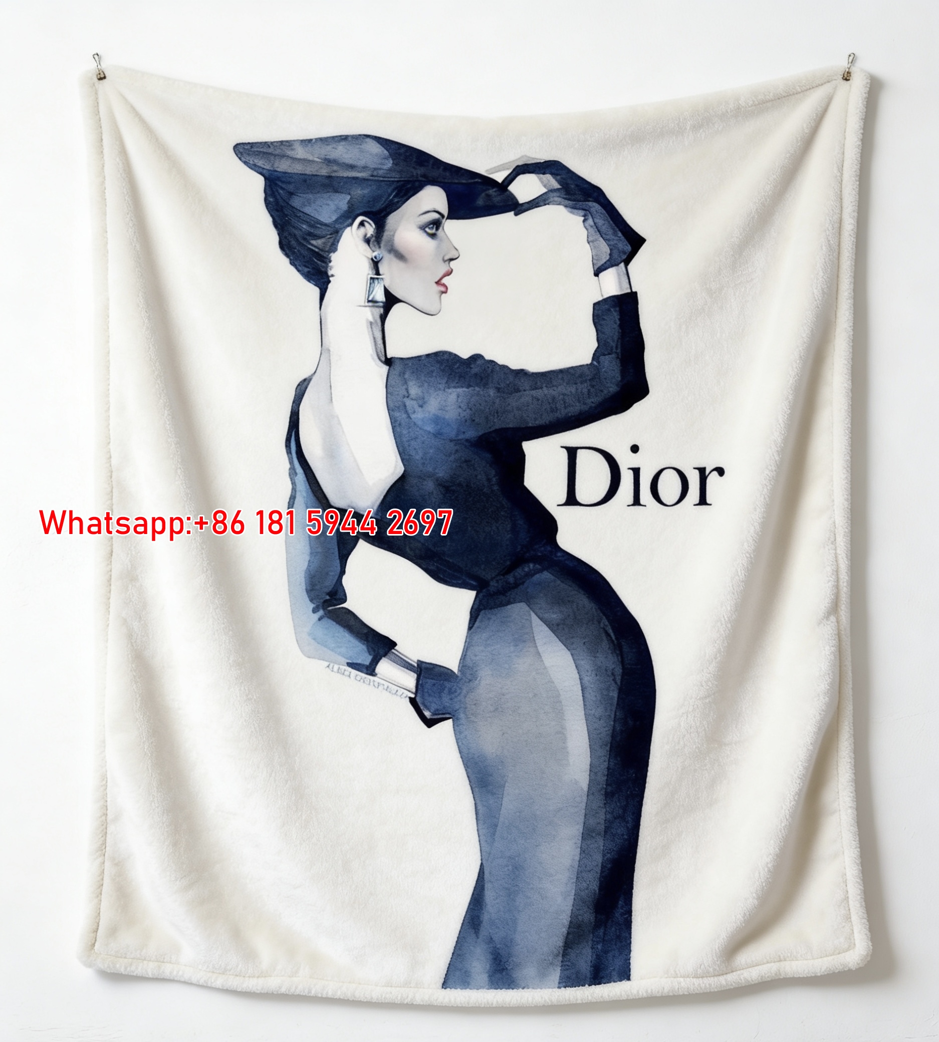 Dior Watercolor Fashion Illustration Flannel Sofa Throw Blanket D355